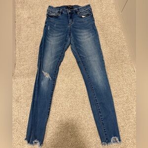 bebe Medium Blue Ripped Skinny Jeans
